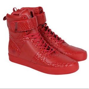 Radii Vertex Red Leather High Top Lace Up Sneakers